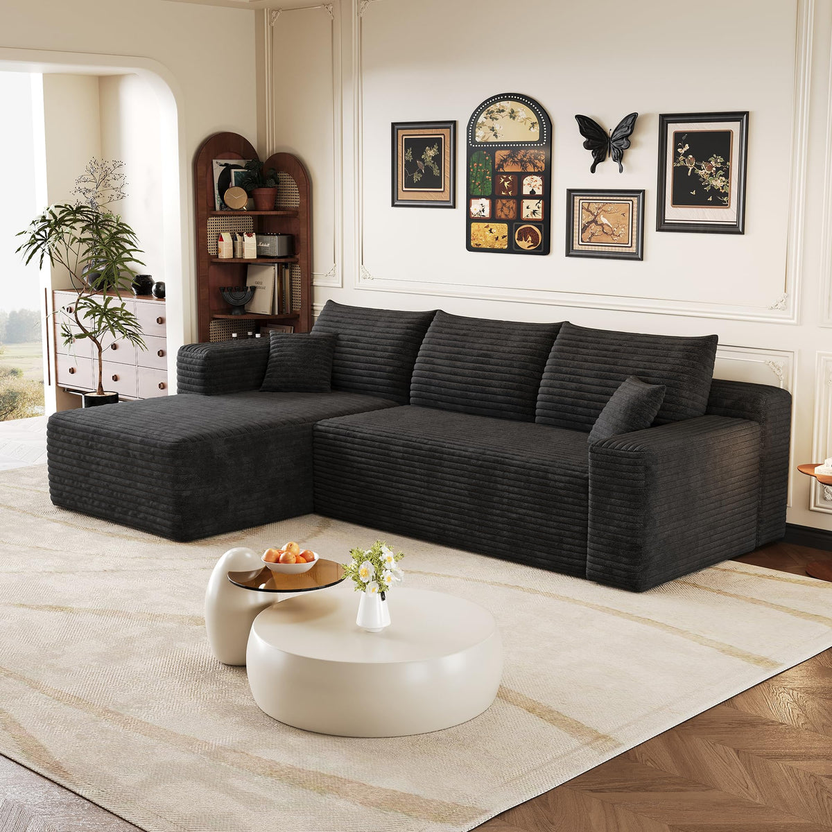 Sofá modular de 200 cm, sofá de 2 plazas con portabebidas y bolsillo de almacenamiento lateral, sofá comprimido de pana, sofá seccional para sala de estar y dormitorio