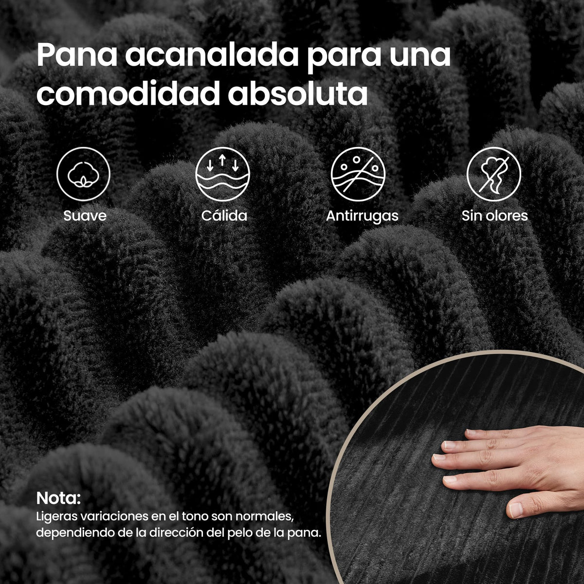 VASAGLE Sofá con Chaise Longue, Esquinero de Pana, Diseño Modular de 3 Plazas, 242 x 152 x 73 cm, Negro, para Salón, Colección Camila LCS183B101