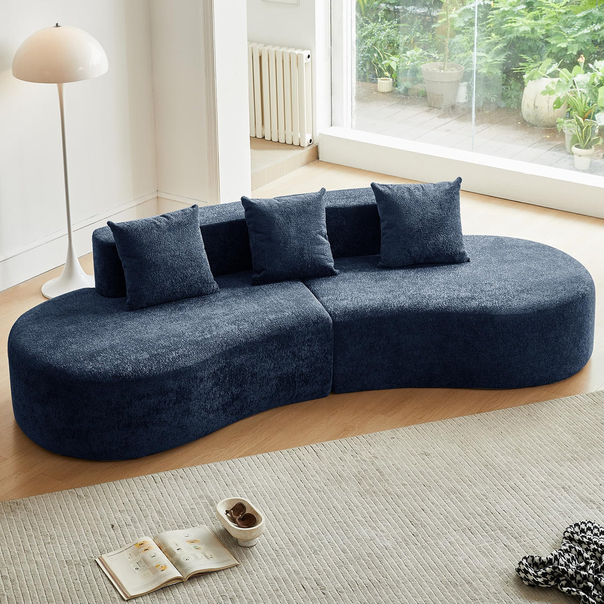 Bladez Sofá esquinero moderno curvado de 5 plazas, sofá modular de terciopelo, diseño curvado, cómodo sofá tapizado, cómodo sofá tapizado con cojines, adecuado para salón y apartamento, color blanco
