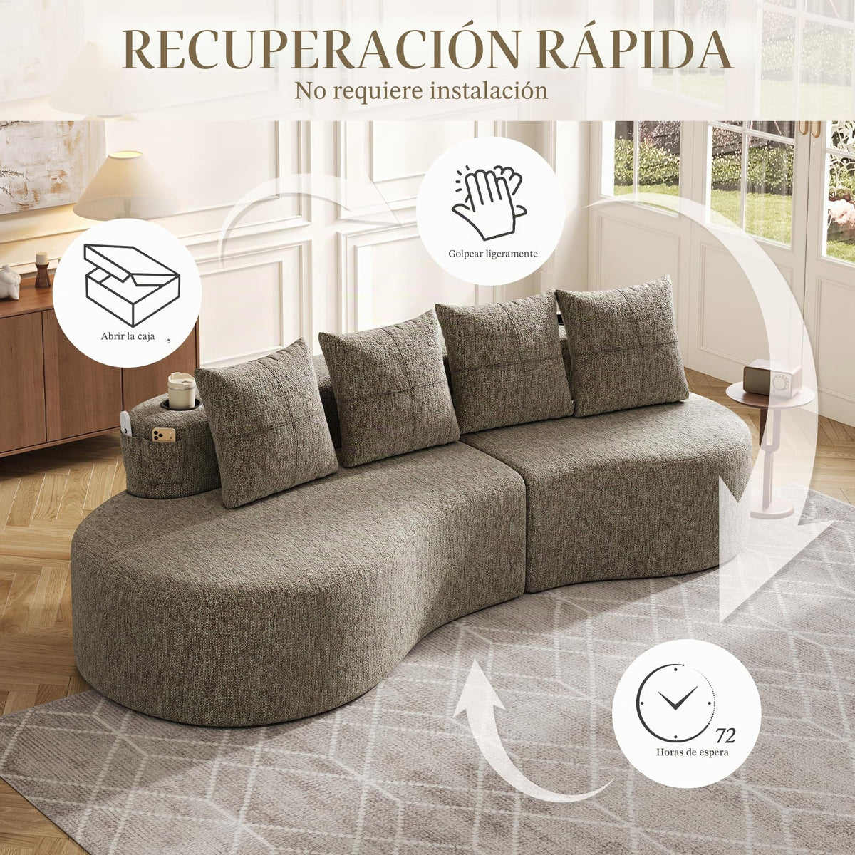Bladez Sofá esquinero moderno curvado de 5 plazas, sofá modular de terciopelo, diseño curvado, cómodo sofá tapizado, cómodo sofá tapizado con cojines, adecuado para salón y apartamento, color blanco