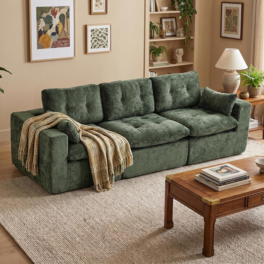 Sofá modular de 3 plazas con función de dormir, asiento extra profundo, felpilla para el hogar, sofá sin marco, sofá cama flexible para salón, verde