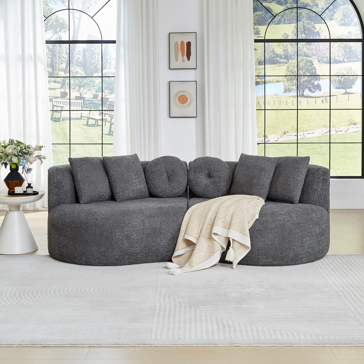 Bladez Sofá modular de 4 plazas chenilla sofá curvado en la nube gris