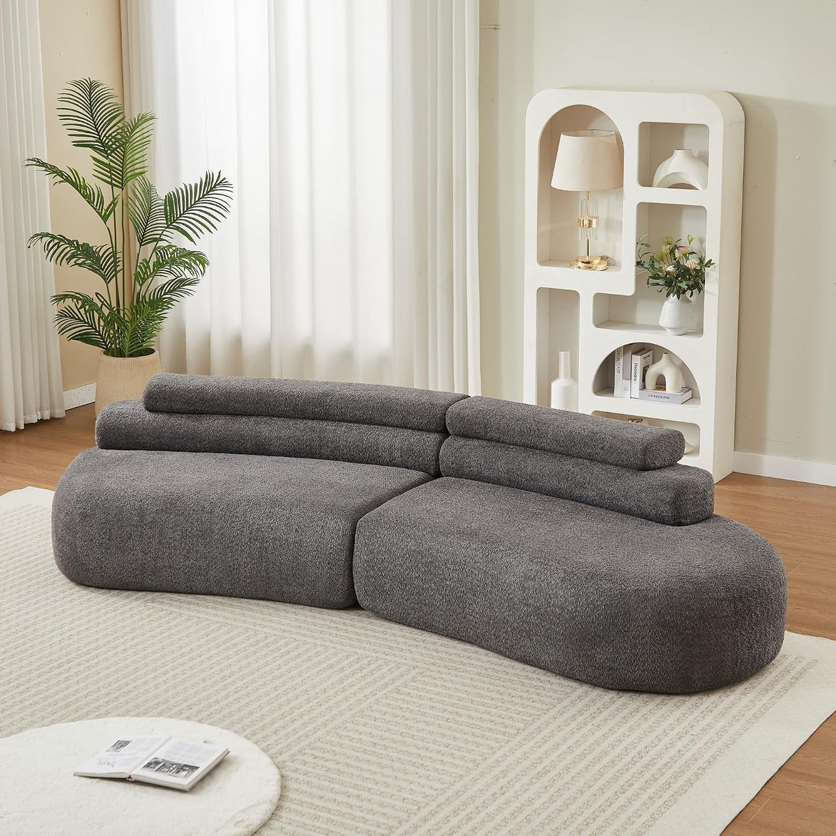 Bladez Sofá modular de 4 plazas chenilla sofá curvado en la nube gris