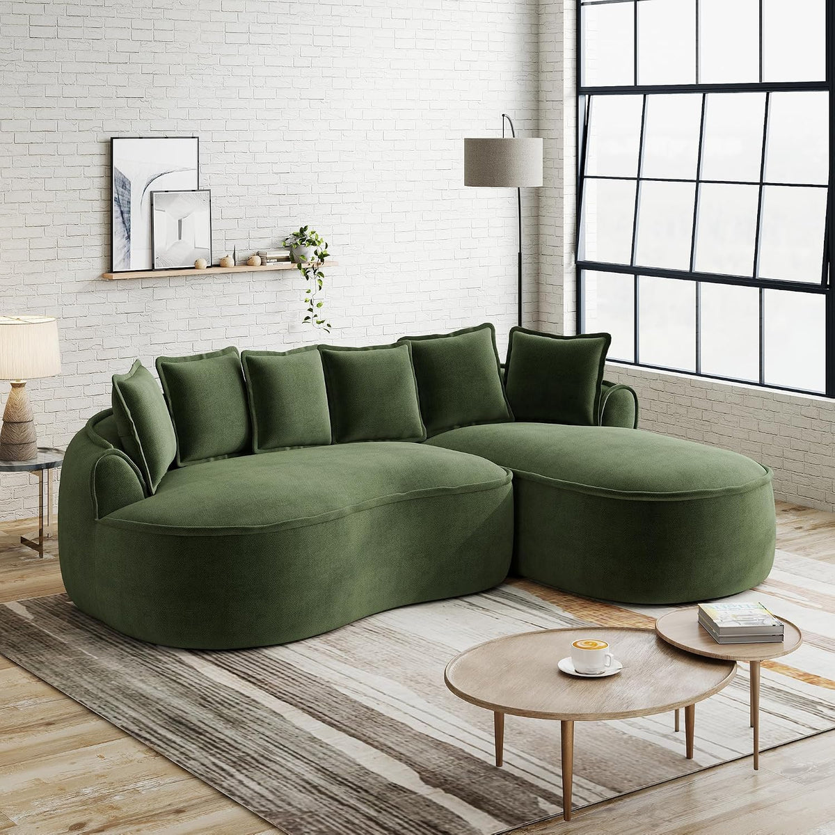 Sofá modular en forma de L sin marco, cómodo sofá de chenilla nube con asiento profundo, chaise longue moderno, extra grande, cojín ideal para salón, color verde