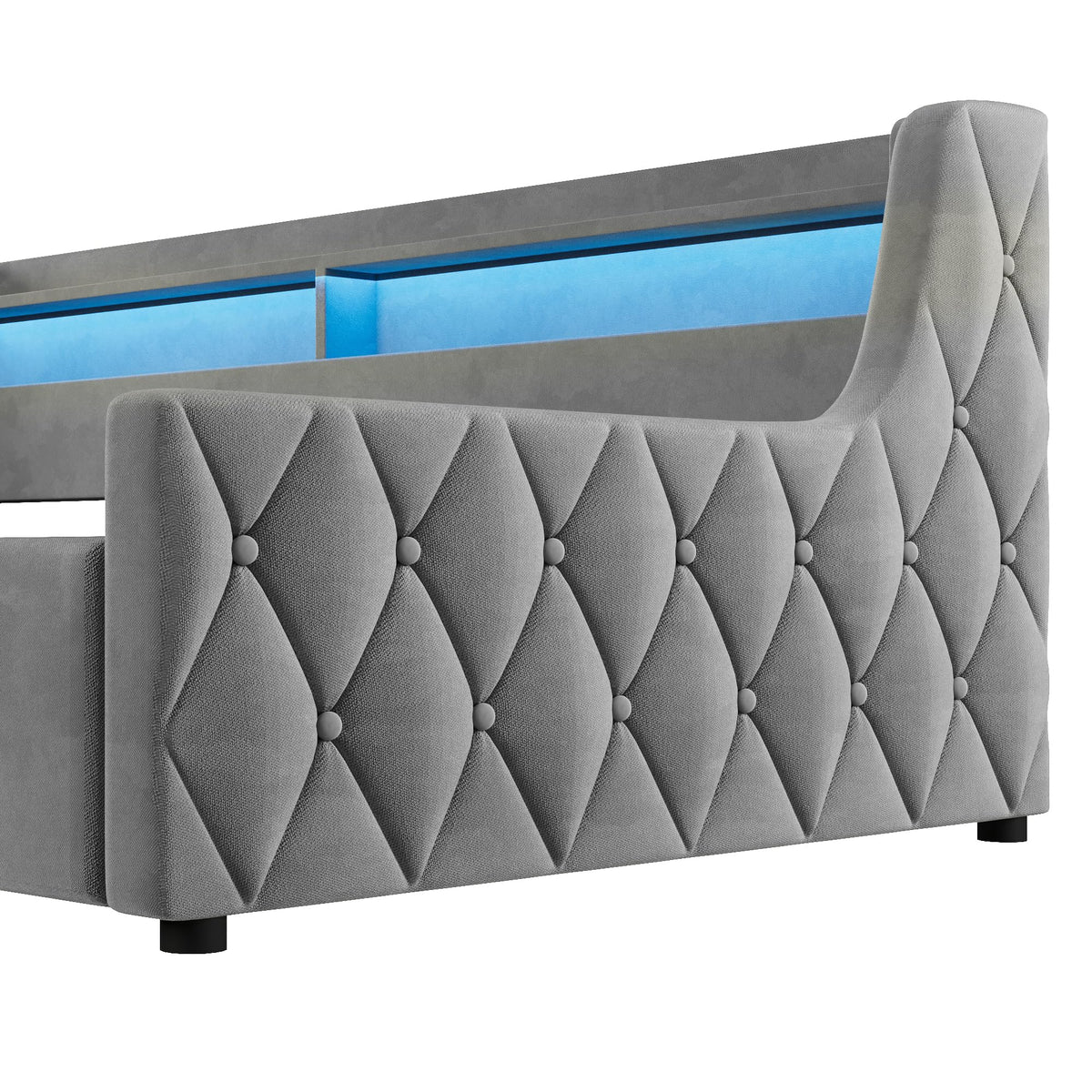 Cama con plataforma de terciopelo 90 x 200 cm, con espacio de almacenamiento hidráulico e iluminación LED (color crema, 90 x 200 cm)
