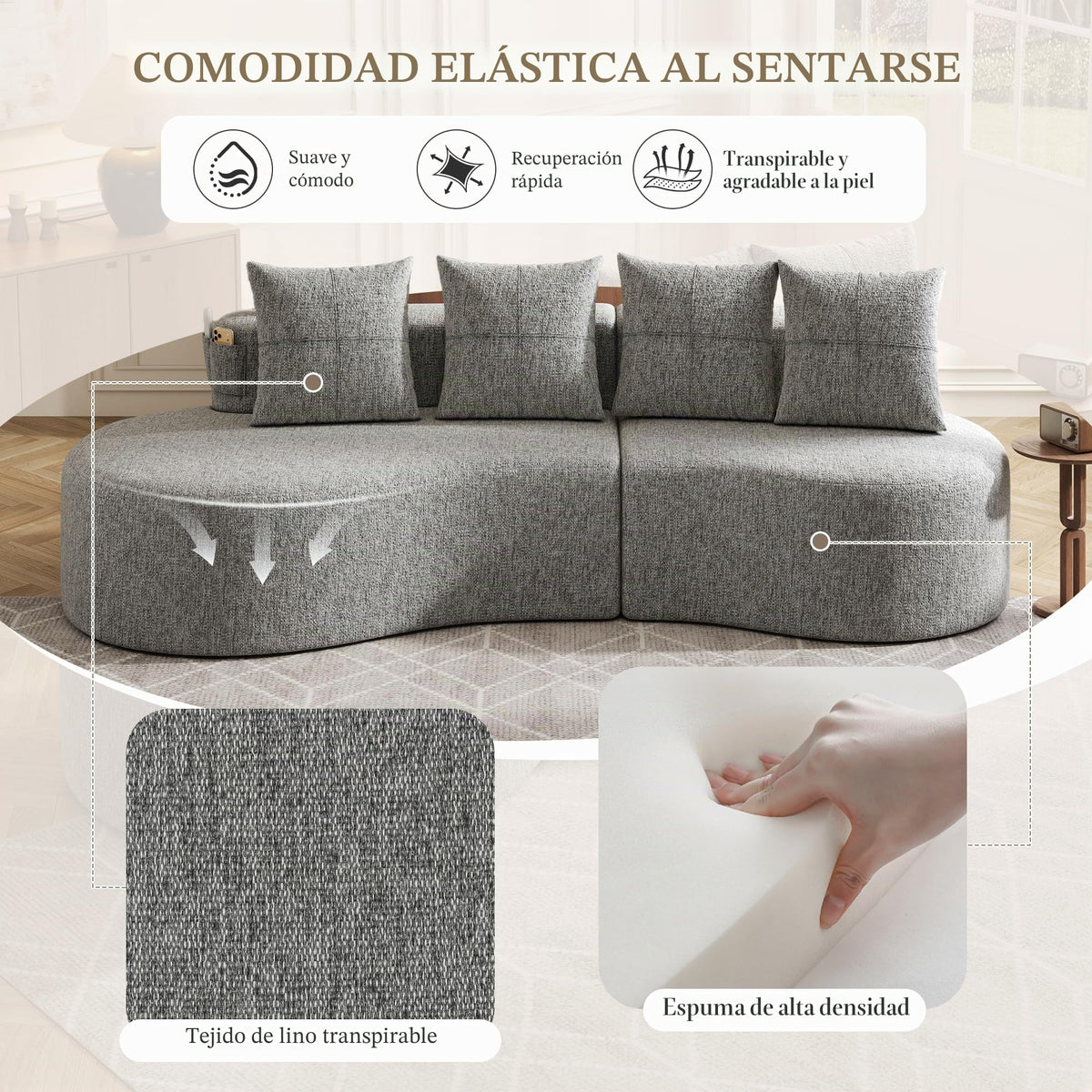 Bladez Sofá esquinero moderno curvado de 5 plazas, sofá modular de terciopelo, diseño curvado, cómodo sofá tapizado, cómodo sofá tapizado con cojines, adecuado para salón y apartamento, color blanco