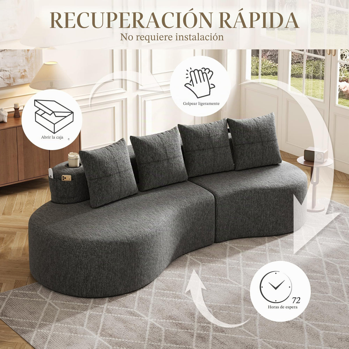 Bladez Sofá esquinero moderno curvado de 5 plazas, sofá modular de terciopelo, diseño curvado, cómodo sofá tapizado, cómodo sofá tapizado con cojines, adecuado para salón y apartamento, color blanco