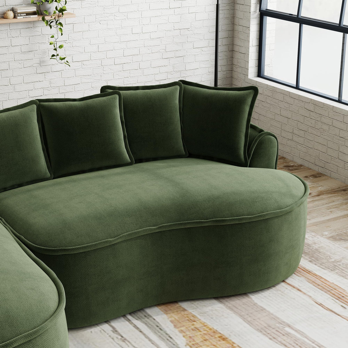 Sofá modular en forma de L sin marco, cómodo sofá de chenilla nube con asiento profundo, chaise longue moderno, extra grande, cojín ideal para salón, color verde