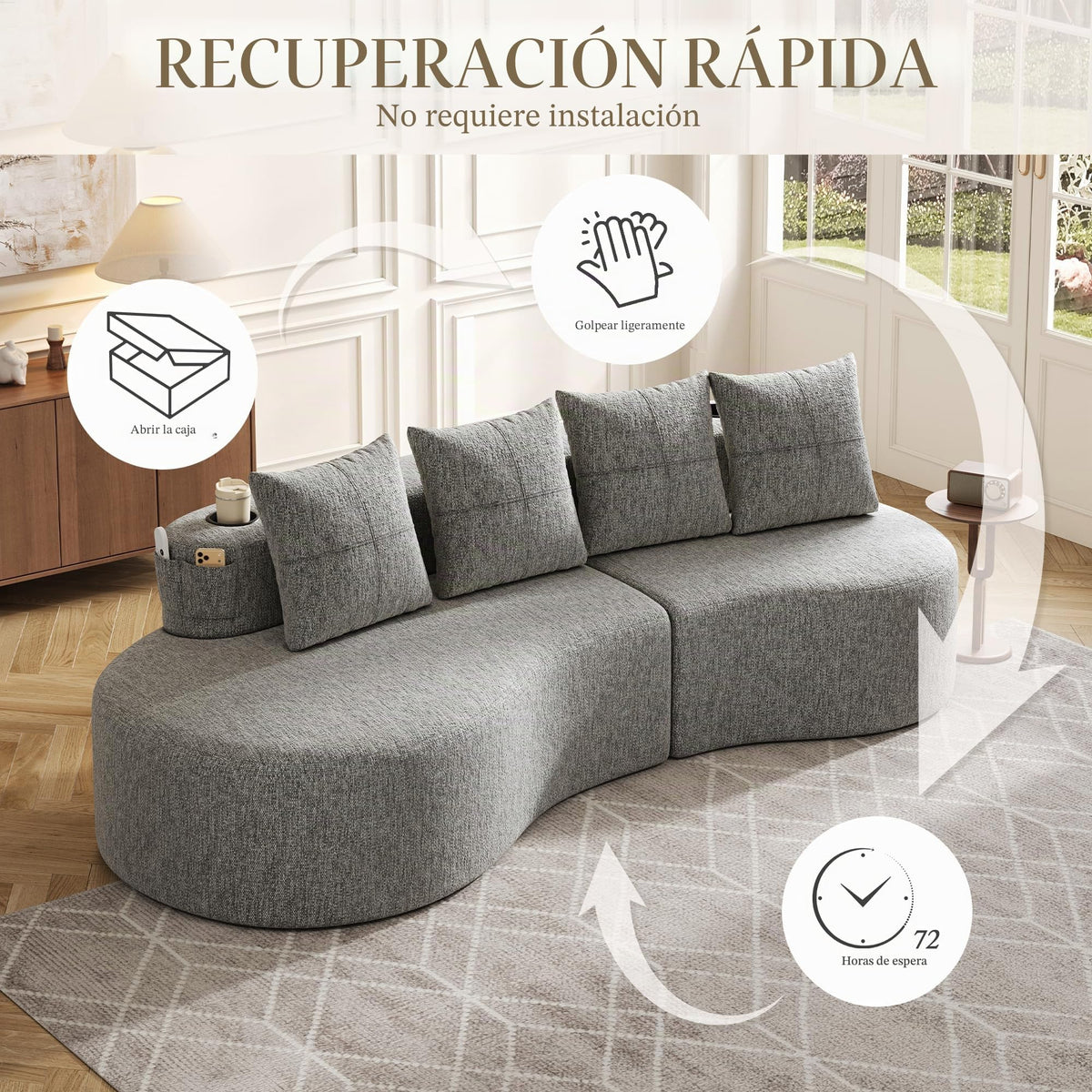 Bladez Sofá esquinero moderno curvado de 5 plazas, sofá modular de terciopelo, diseño curvado, cómodo sofá tapizado, cómodo sofá tapizado con cojines, adecuado para salón y apartamento, color blanco