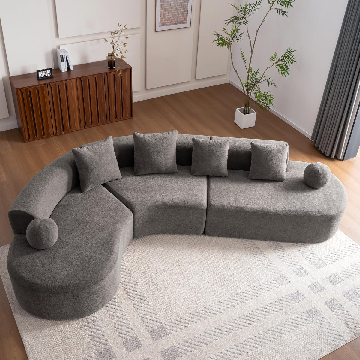 Bladez Sofá esquinero moderno curvado de 5 plazas, sofá modular de terciopelo, diseño curvado, cómodo sofá tapizado, cómodo sofá tapizado con cojines, adecuado para salón y apartamento, color blanco