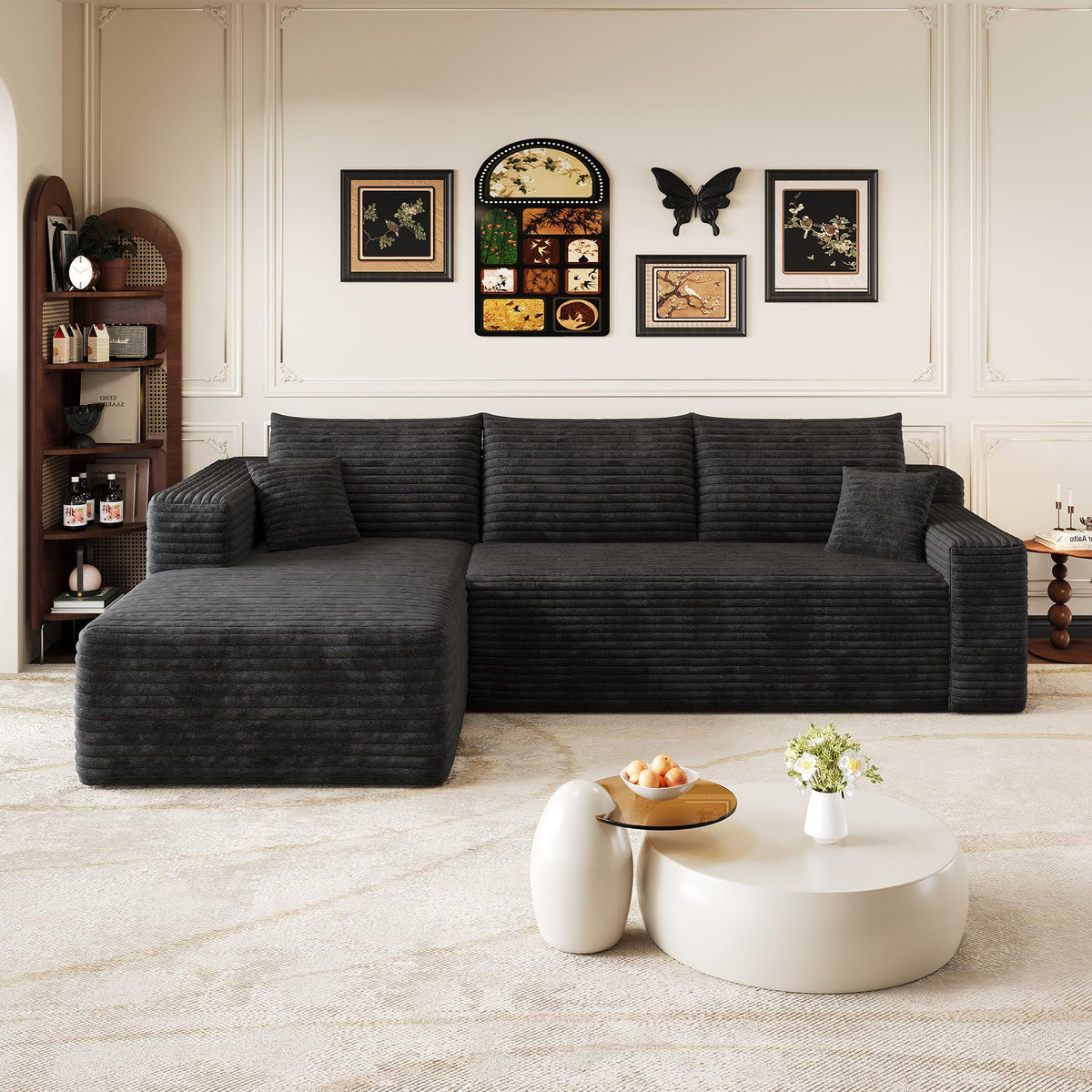 Sofá modular de 200 cm, sofá de 2 plazas con portabebidas y bolsillo de almacenamiento lateral, sofá comprimido de pana, sofá seccional para sala de estar y dormitorio