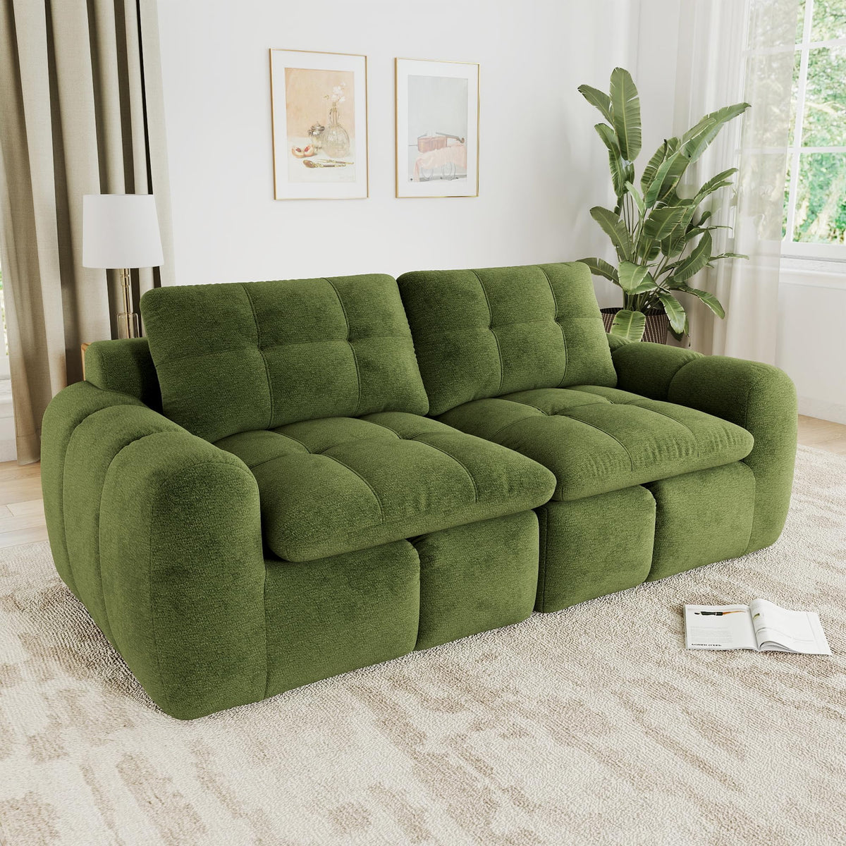 Sofá de 3 plazas con 1 taburete chenilla beige