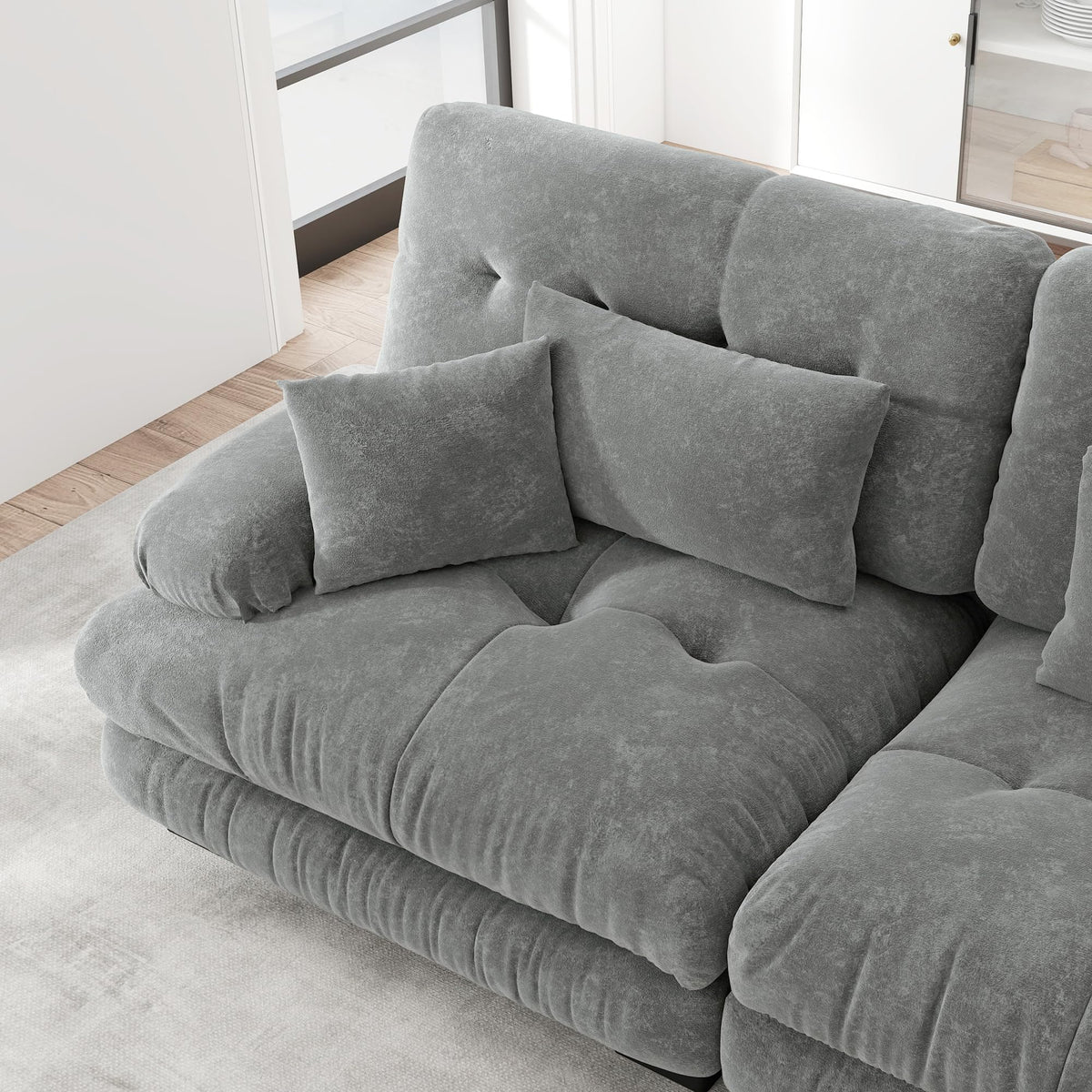 Sofá seccional Cloud en forma de L de 4 plazas con otomana móvil, ciniglia paisaje residencial con asiento profundo y reposabrazos anchos, gran sofá de sala para apartamento