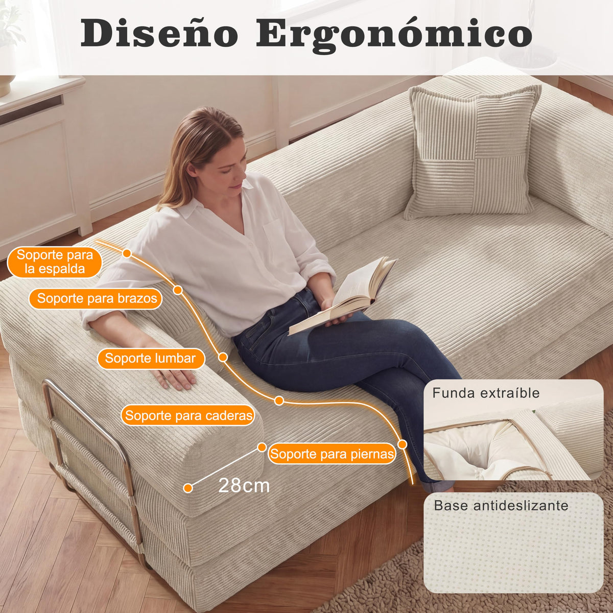 Vipbear Sofá Cama Pana 200×100×70 cm, sofá de Suelo transformable 5 en 1, Espuma de Alta Densidad, Apto para Mascotas y ergonómico, sin Montaje, Verde