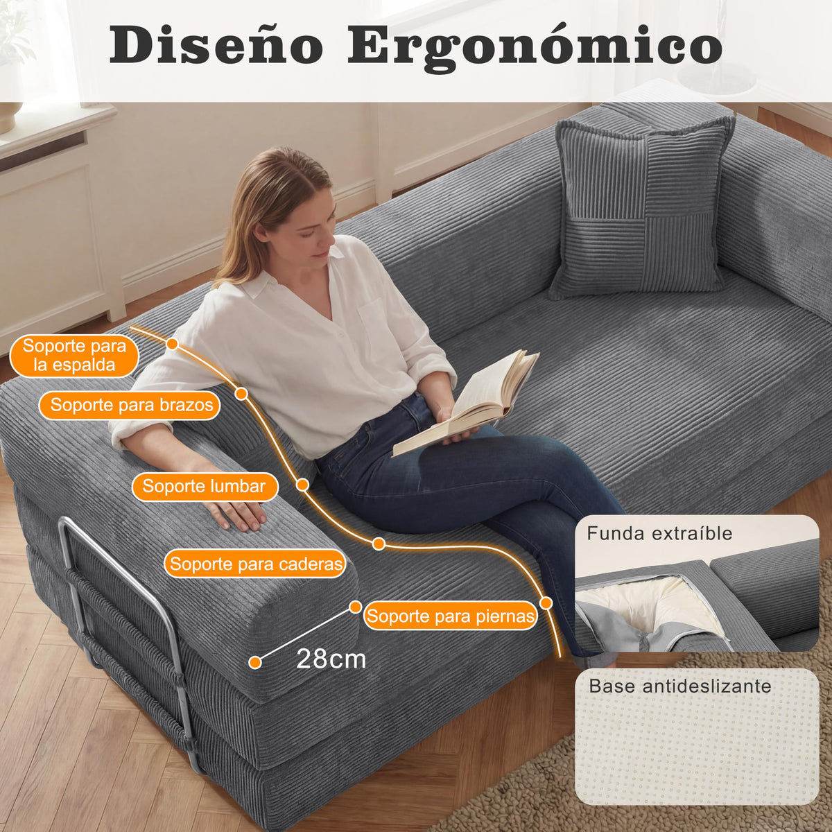 Vipbear Sofá Cama Pana 200×100×70 cm, sofá de Suelo transformable 5 en 1, Espuma de Alta Densidad, Apto para Mascotas y ergonómico, sin Montaje, Verde