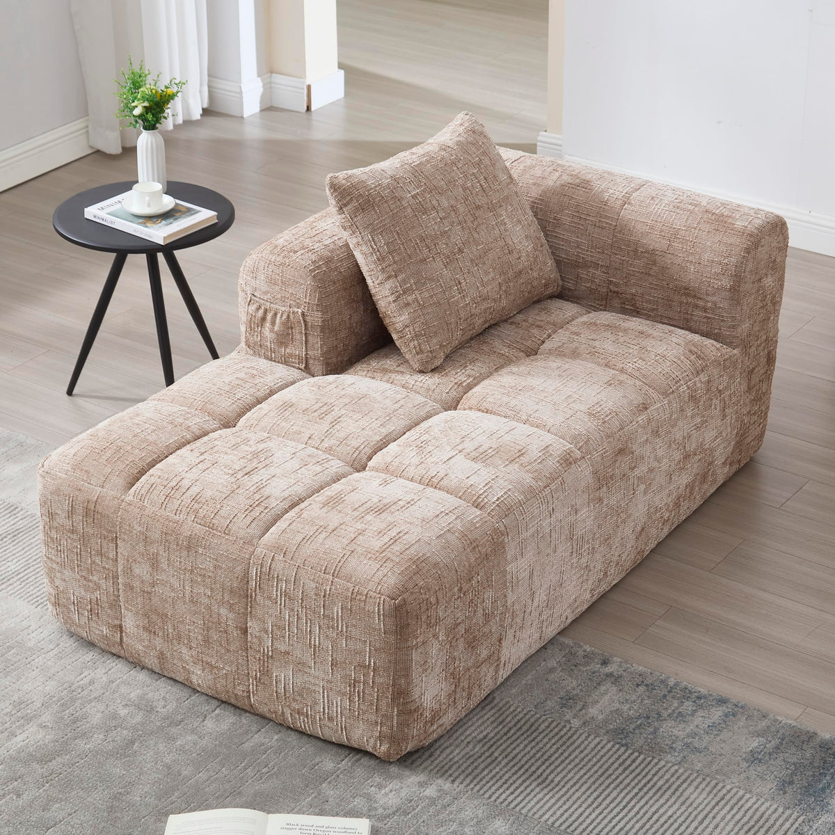 Soweiz Sofá L, seccional de 3 plazas, sofá con chaise longue y reposabrazos, 3 cojines, bolsillo lateral para mando a distancia, 250 x 158 x 60 cm