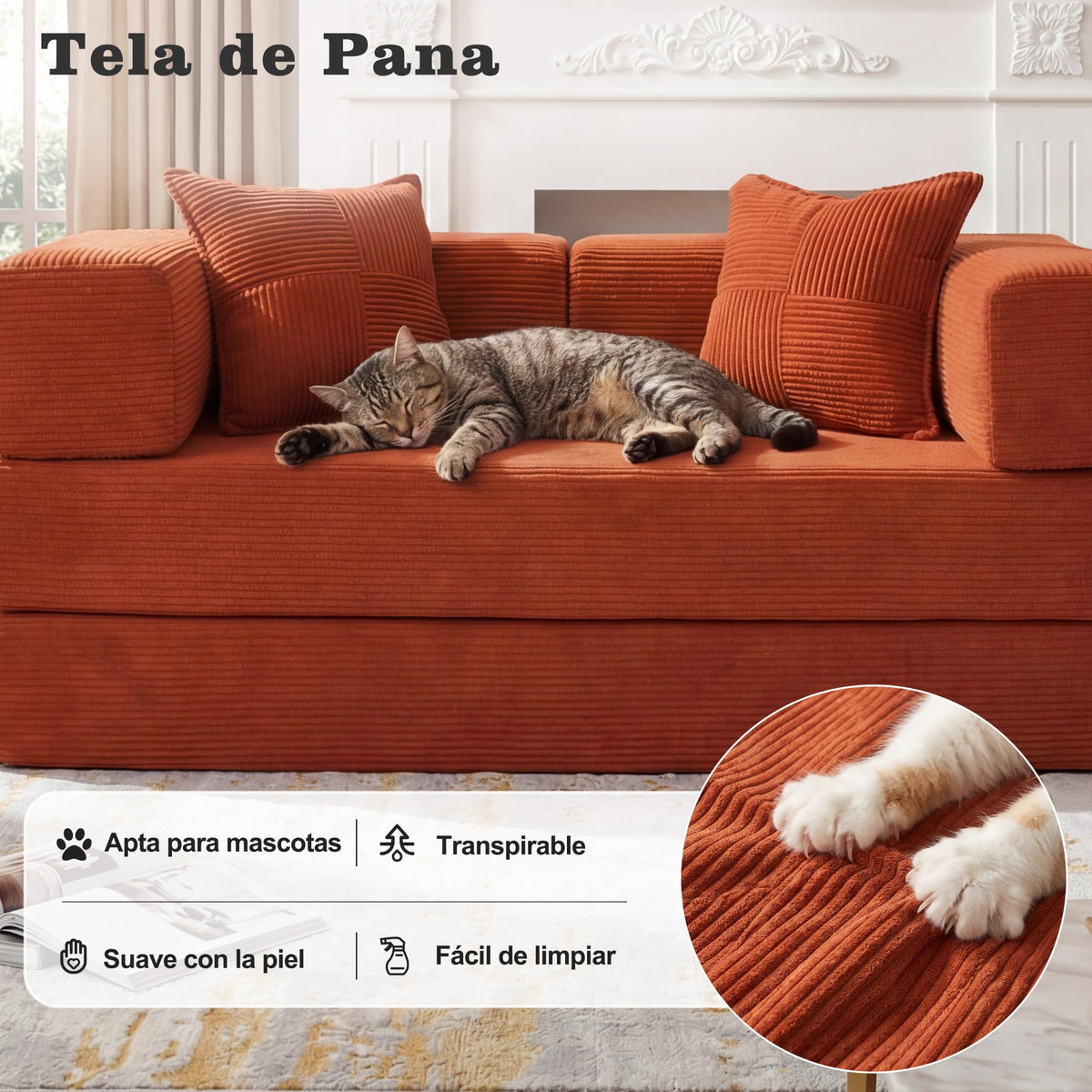 Vipbear Sofá Cama Pana 200×100×70 cm, sofá de Suelo transformable 5 en 1, Espuma de Alta Densidad, Apto para Mascotas y ergonómico, sin Montaje, Verde