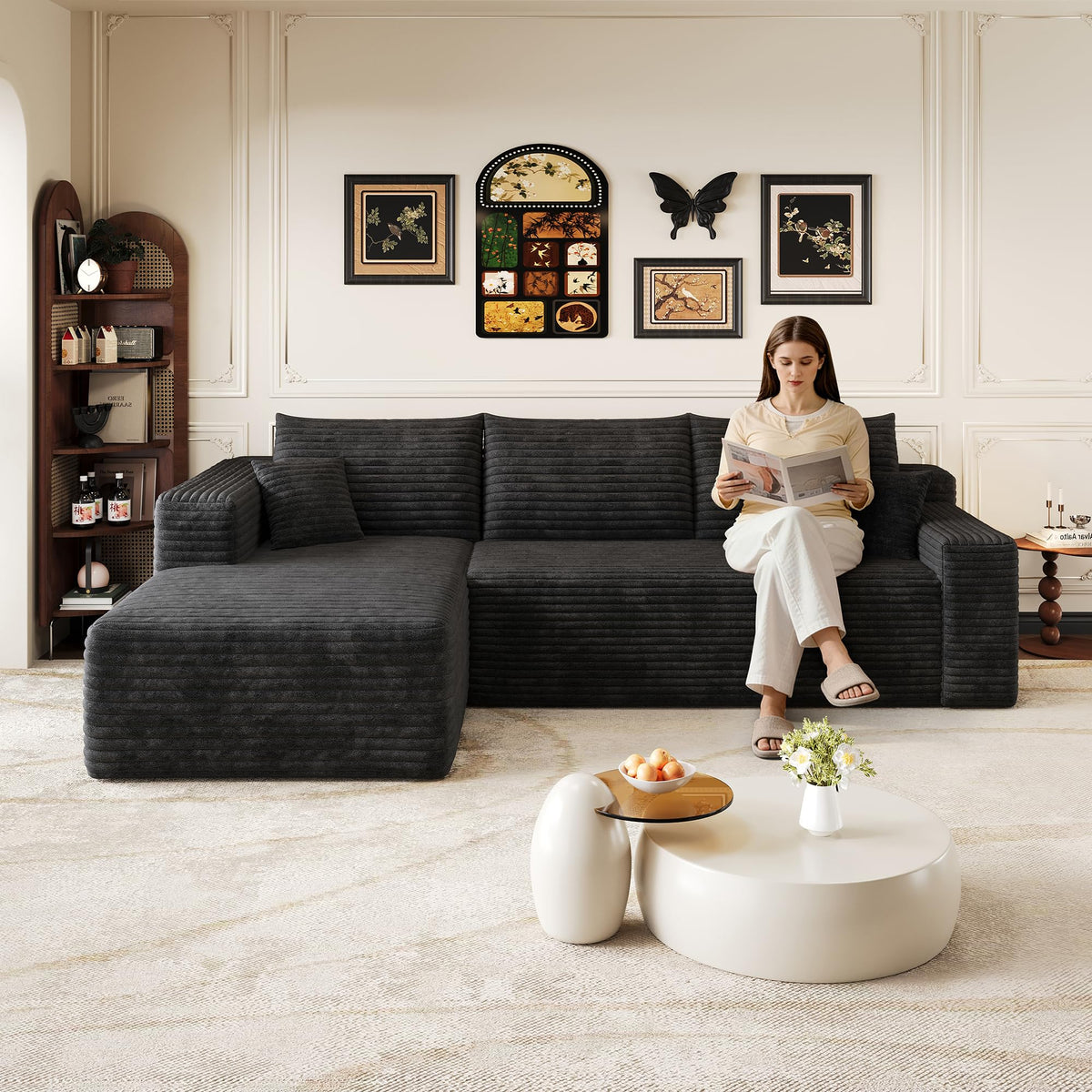 Sofá modular de 200 cm, sofá de 2 plazas con portabebidas y bolsillo de almacenamiento lateral, sofá comprimido de pana, sofá seccional para sala de estar y dormitorio