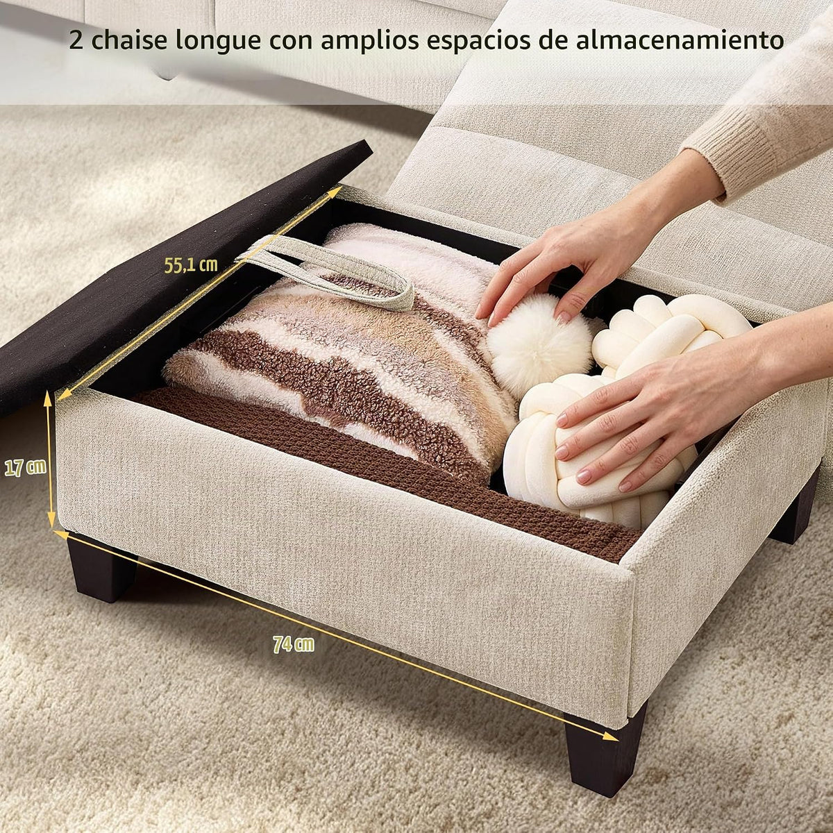 Modular Forma U Sofá de 4 Plazas, 295cm Sofá Esquinero para Sala