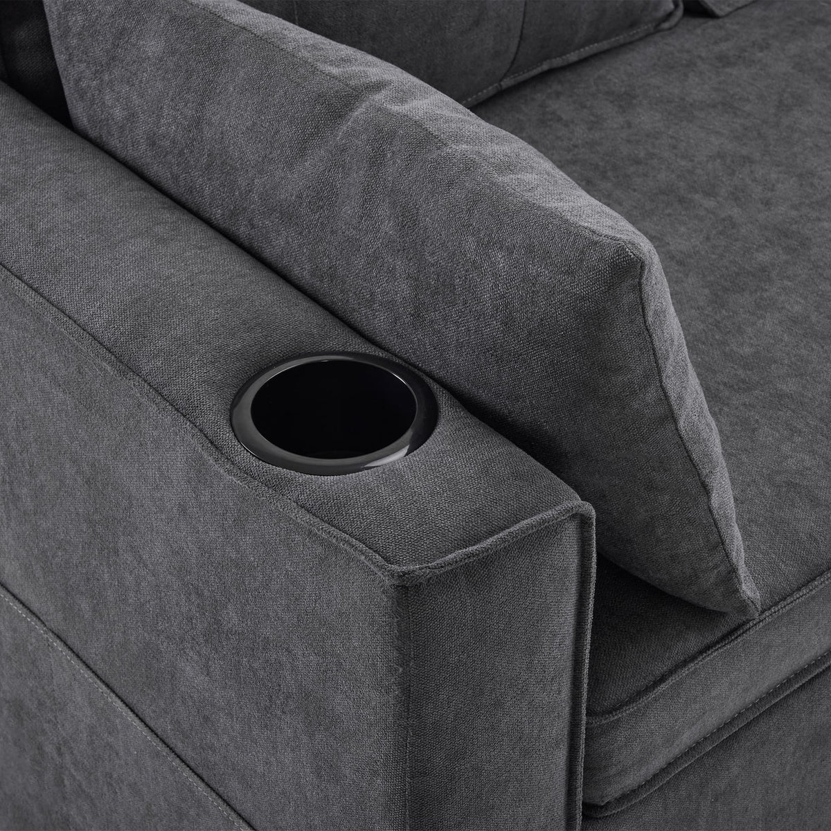 Sofá esquinero extensible en forma de L con puerto USB y portavasos, sofá cama de 4 plazas con función cama, sofá convertible con espacio de almacenamiento y reposabrazos, cojines, chenilla