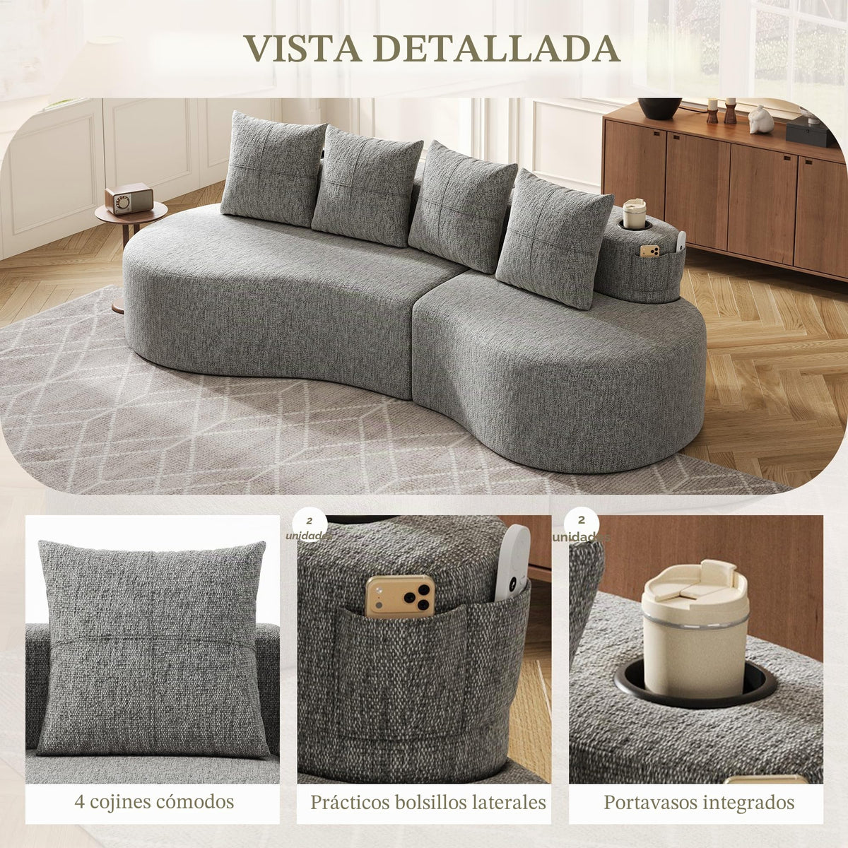 Bladez Sofá esquinero moderno curvado de 5 plazas, sofá modular de terciopelo, diseño curvado, cómodo sofá tapizado, cómodo sofá tapizado con cojines, adecuado para salón y apartamento, color blanco