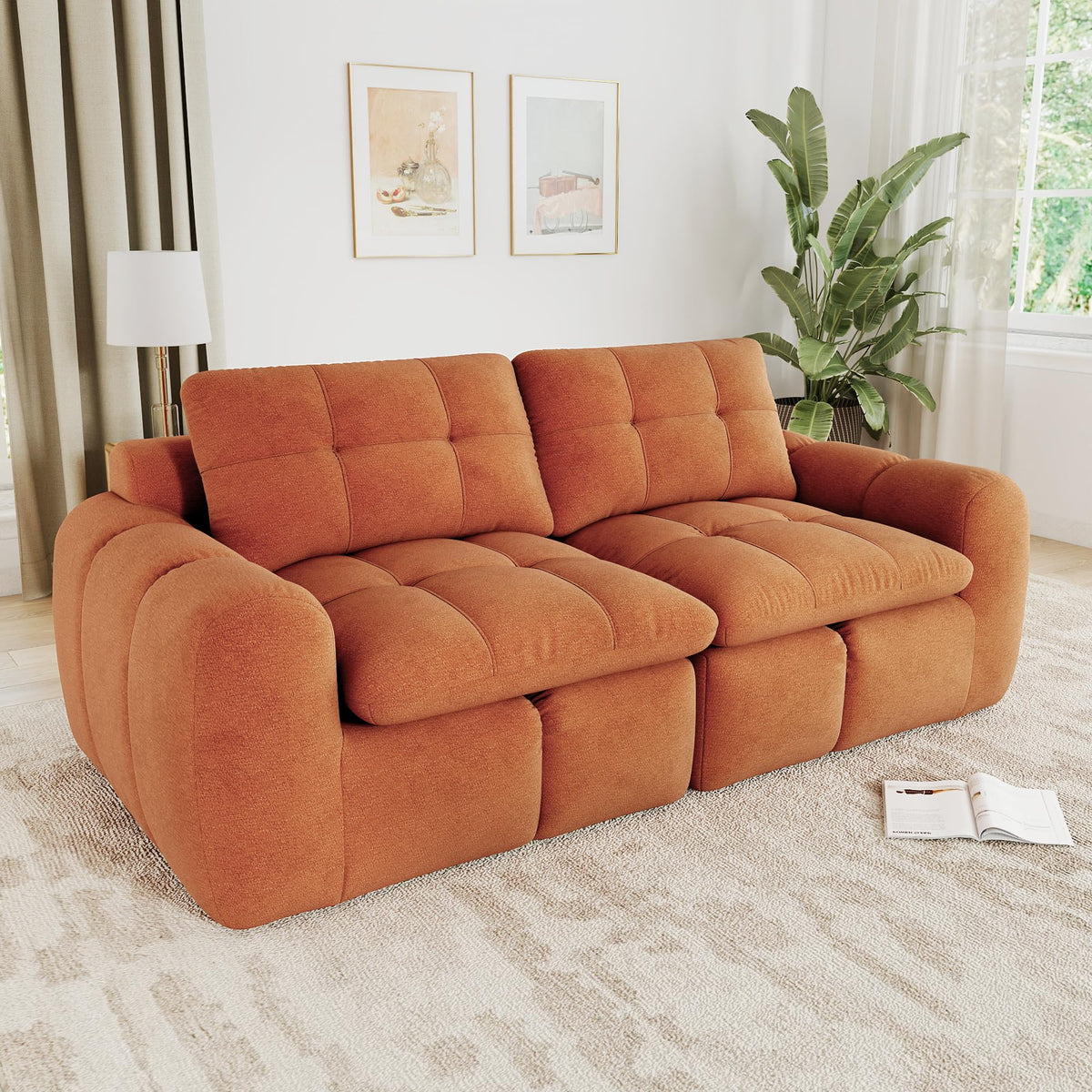 Sofá de 3 plazas con 1 taburete chenilla beige