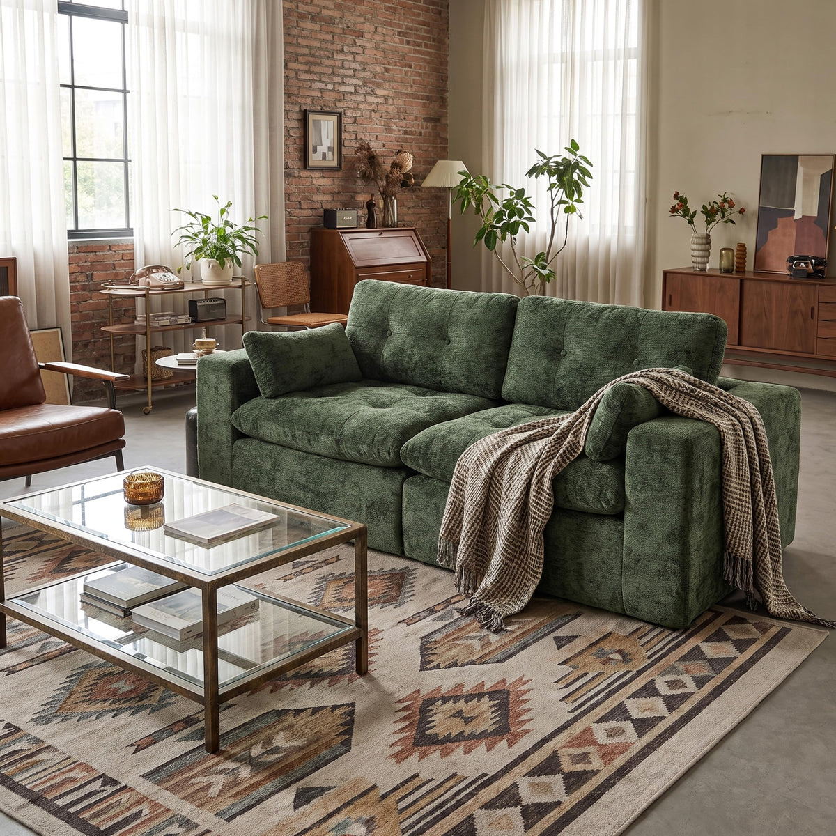Sofá modular de 3 plazas con función de dormir, asiento extra profundo, felpilla para el hogar, sofá sin marco, sofá cama flexible para salón, verde