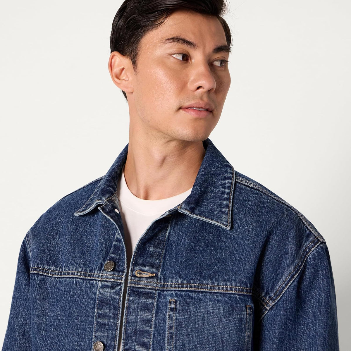 Amazon Essentials Hombre Chaqueta Funcional Vaquera Rígida de Corte Holgado
