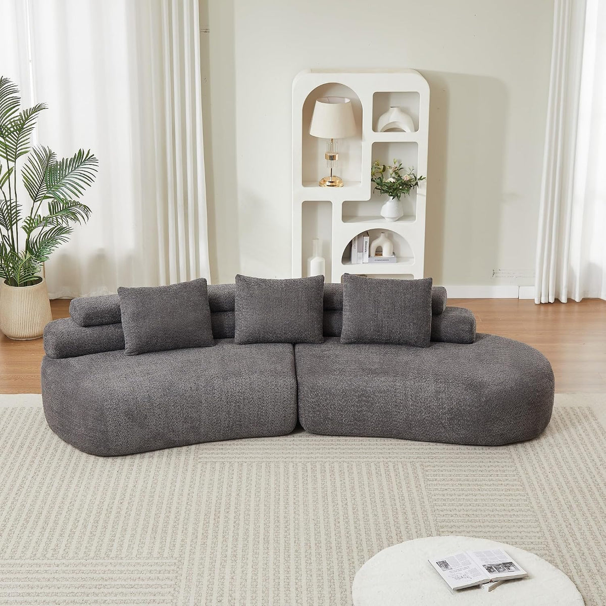 Bladez Sofá modular de 4 plazas chenilla sofá curvado en la nube gris