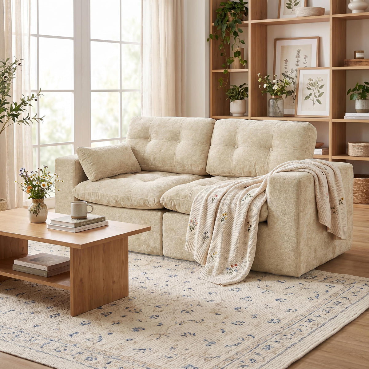 Sofá modular de 3 plazas con función de dormir, asiento extra profundo, felpilla para el hogar, sofá sin marco, sofá cama flexible para salón, verde