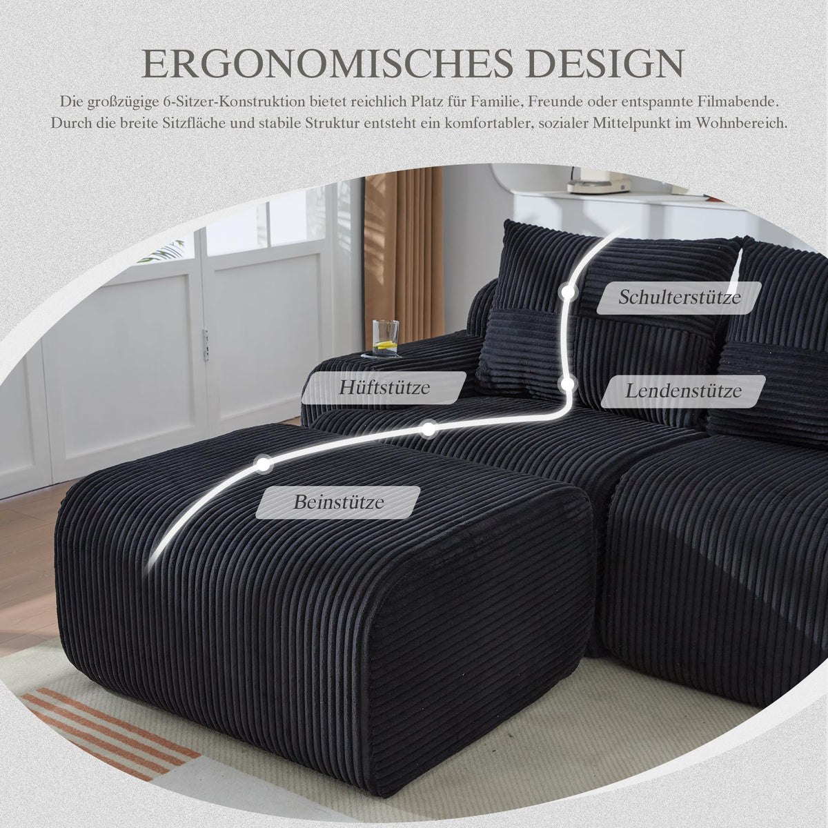Sofá modular de 200 cm, sofá de 2 plazas con portabebidas y bolsillo de almacenamiento lateral, sofá comprimido de pana, sofá seccional para sala de estar y dormitorio
