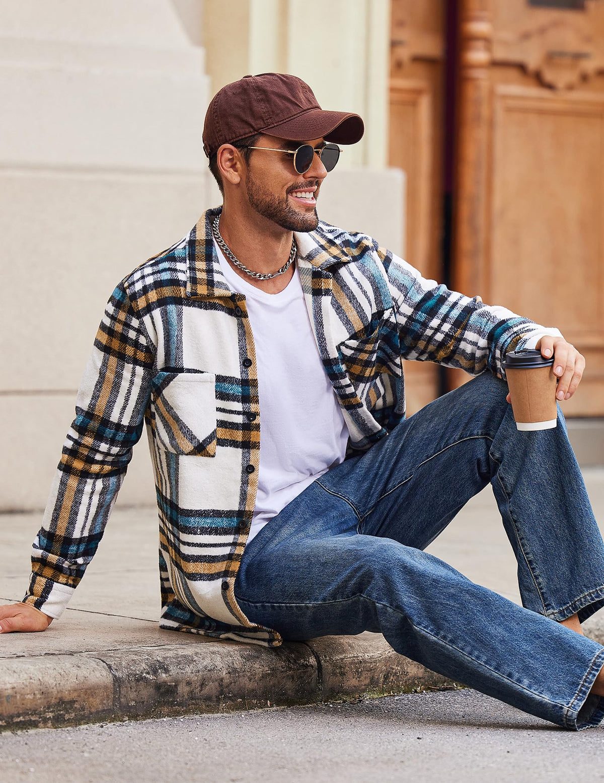 COOFANDY Sobrecamisa Hombre a Cuadros Chaqueta Leñador Casual