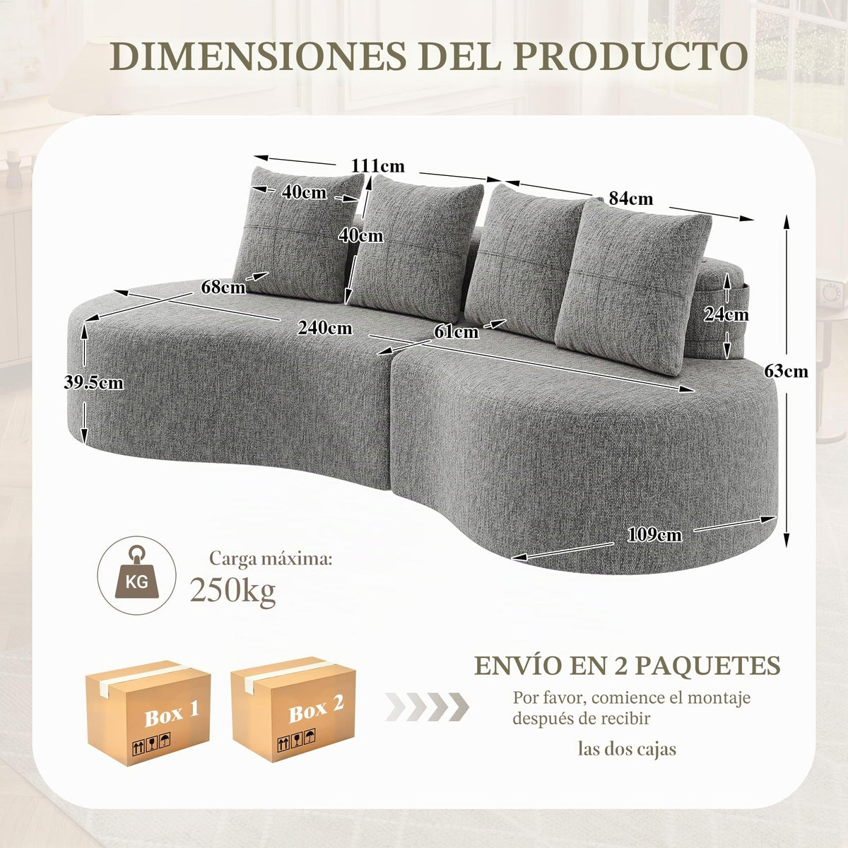 Bladez Sofá esquinero moderno curvado de 5 plazas, sofá modular de terciopelo, diseño curvado, cómodo sofá tapizado, cómodo sofá tapizado con cojines, adecuado para salón y apartamento, color blanco