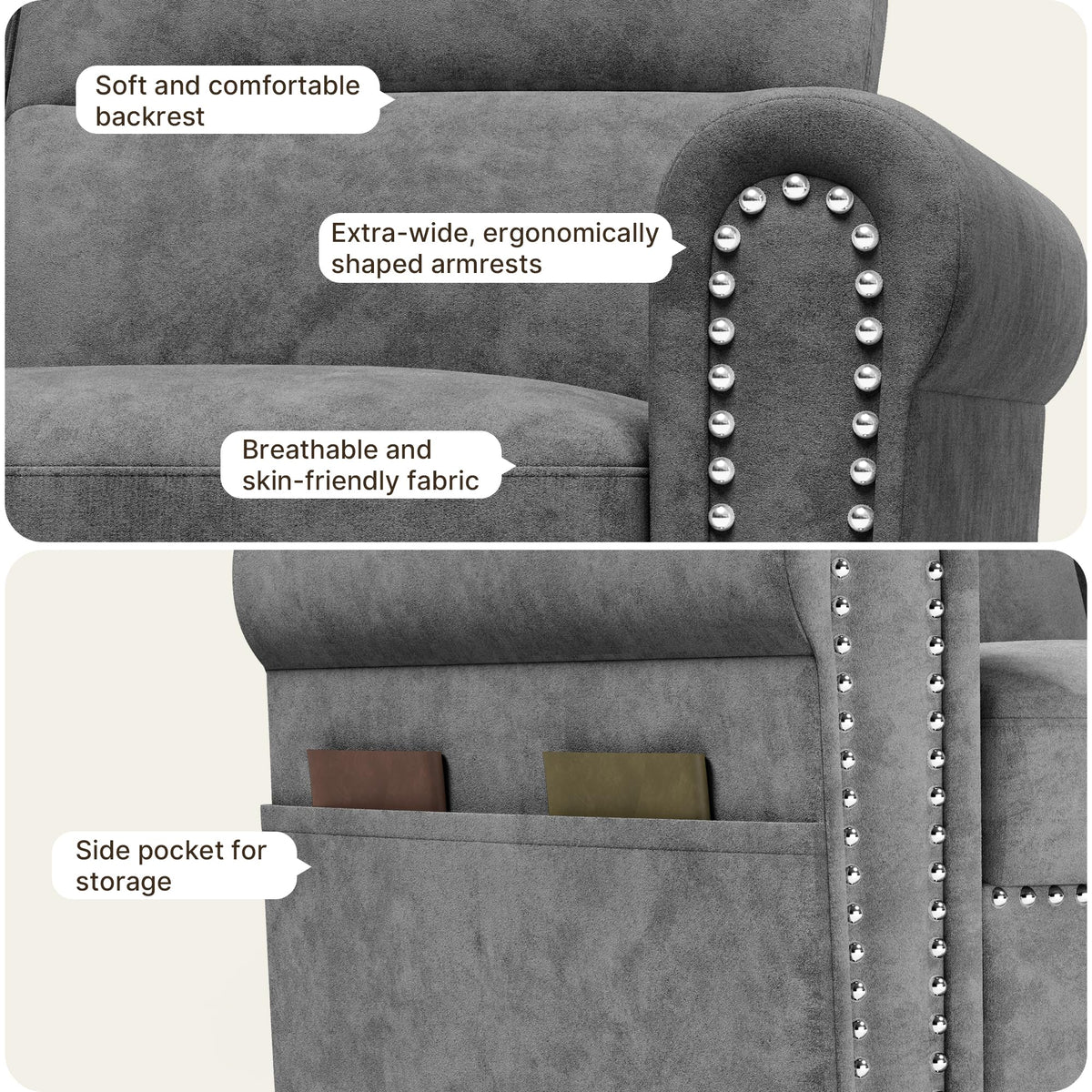 Sofá 2 Plazas,Loveseat con Bolsillo Lateral Beige