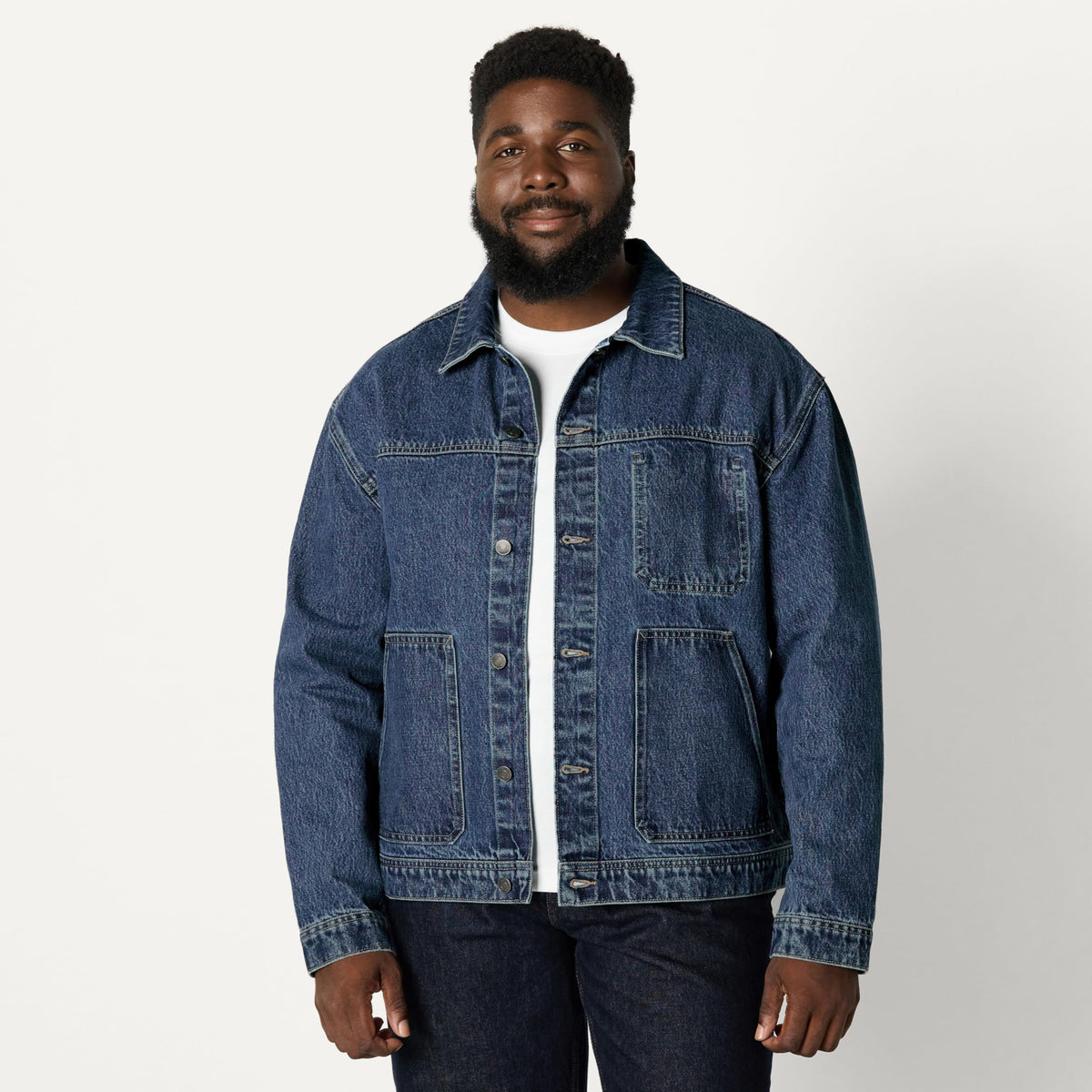 Amazon Essentials Hombre Chaqueta Funcional Vaquera Rígida de Corte Holgado