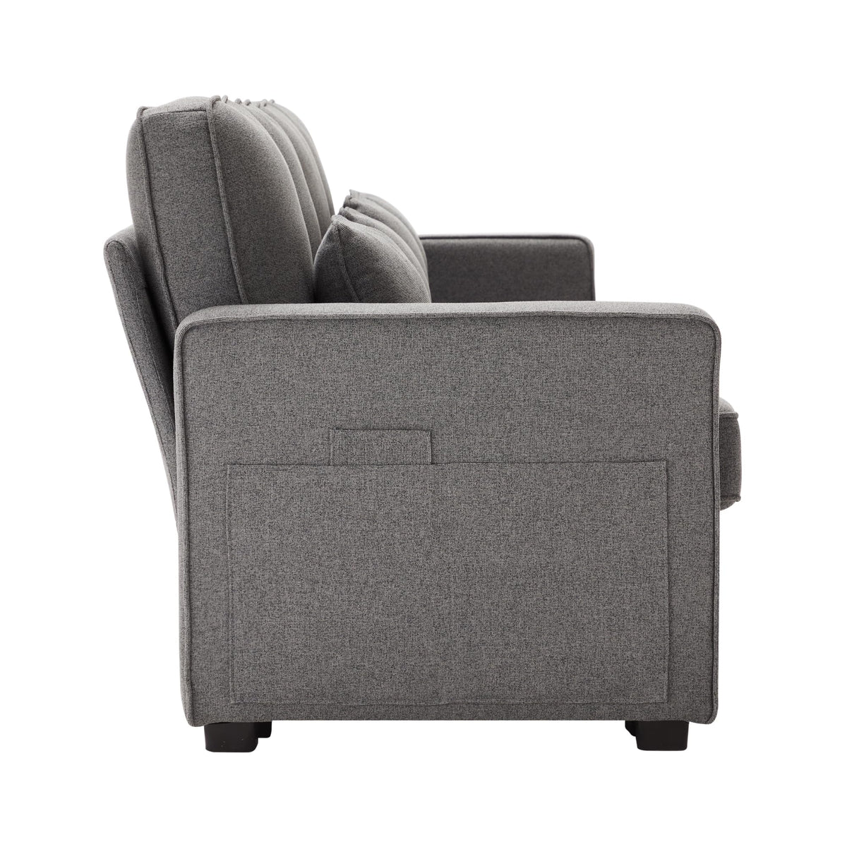 Sofá moderno de 4 plazas, en tejido de lino, soporte para bebidas, 2 puertos de carga USB con cable, bolsillos en reposabrazos y 4 cojines, sofá sencillo para sala de estar