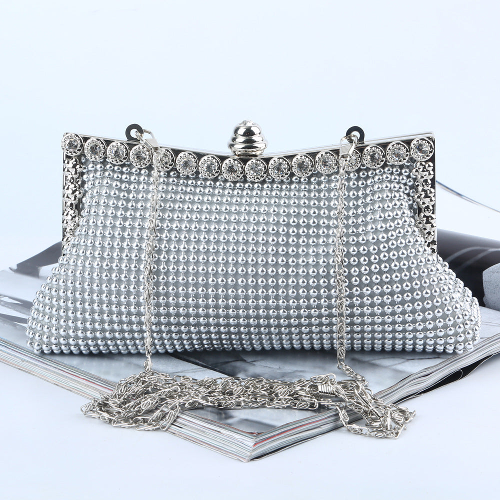 Cross-Border Ebay Aluminum Bead Evening Bag Aluminum Sheet Evening Clutch Bag Rhinestone Evening Bag Socialite Banquet Bag Factory Direct Sale