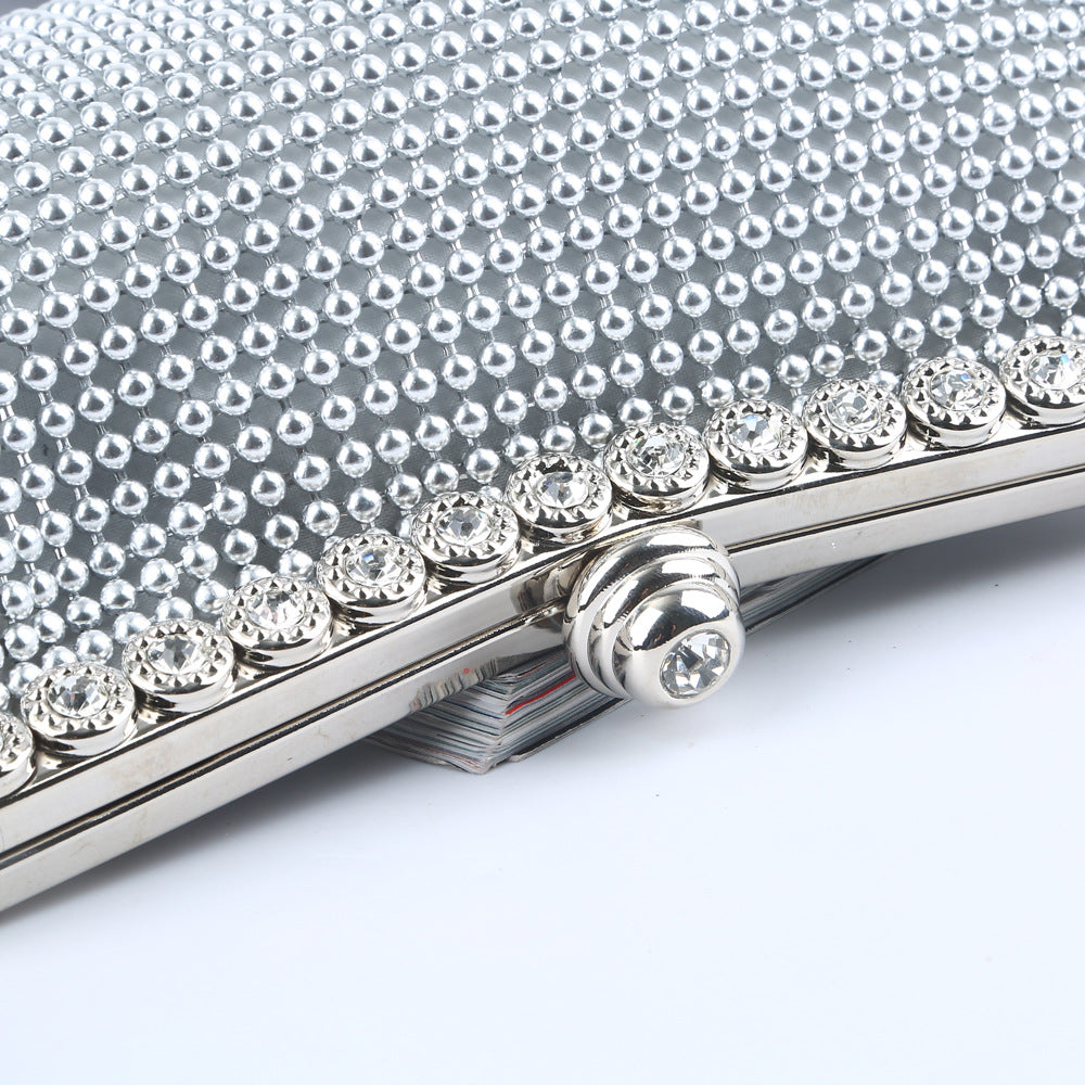 Cross-Border Ebay Aluminum Bead Evening Bag Aluminum Sheet Evening Clutch Bag Rhinestone Evening Bag Socialite Banquet Bag Factory Direct Sale