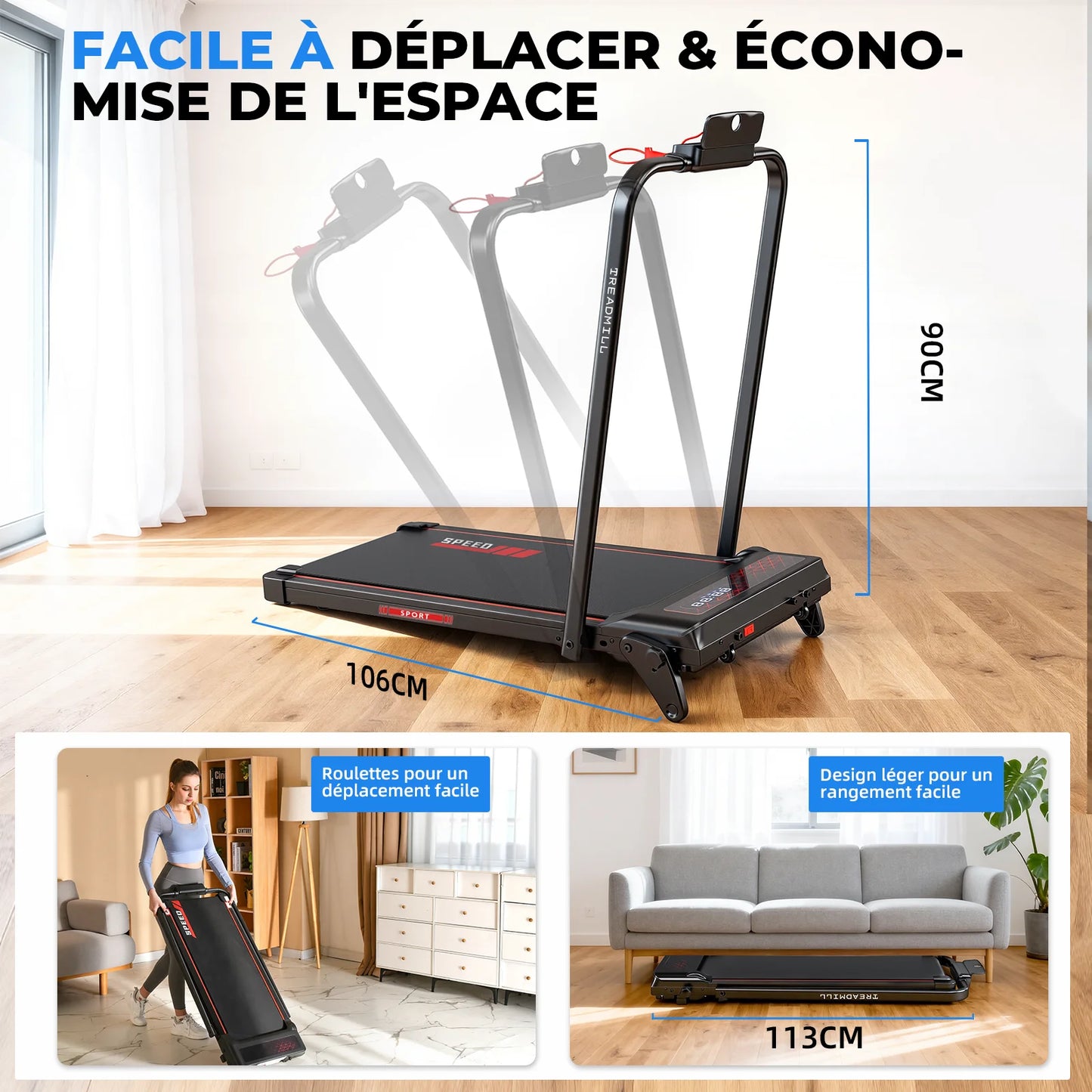 Alfombra de carreras plegable para casa, inclinación ajustable hasta, motor de fuerza, velocidad: 1 a 12 km/h