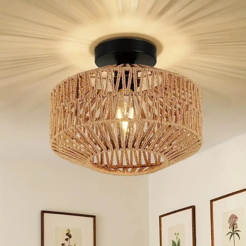 Luces de techo de mimbre, accesorio de iluminación tejido a mano, montaje empotrado para pasillo, dormitorio, cocina, entrada y sala de estar