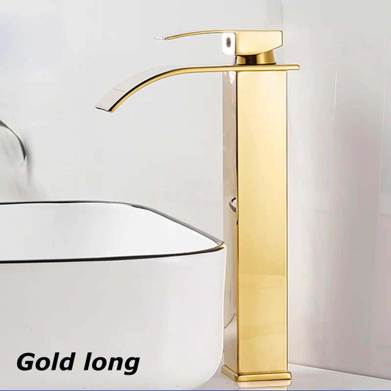 Lavabo cascada para el hogar, grifo alto y bajo de acero inoxidable, lavabo negro para inodoro frío y caliente, Baño