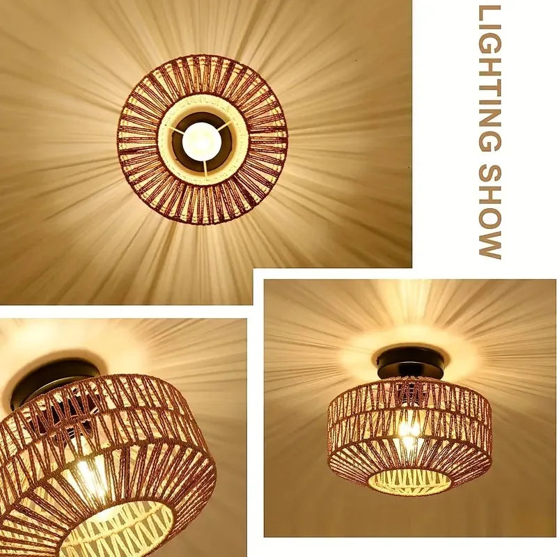 Luces de techo de mimbre, accesorio de iluminación tejido a mano, montaje empotrado para pasillo, dormitorio, cocina, entrada y sala de estar