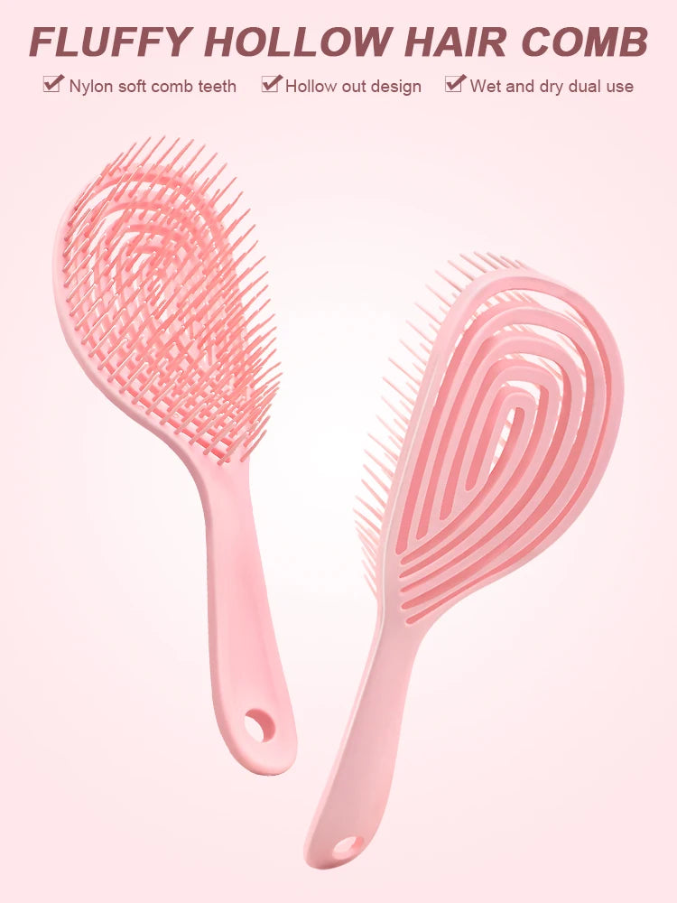 Cepillo para el cabello hueco: peine para masaje del cuero cabelludo de secado rápido para cabello rizado/húmedo, herramienta para desenredar y peinar