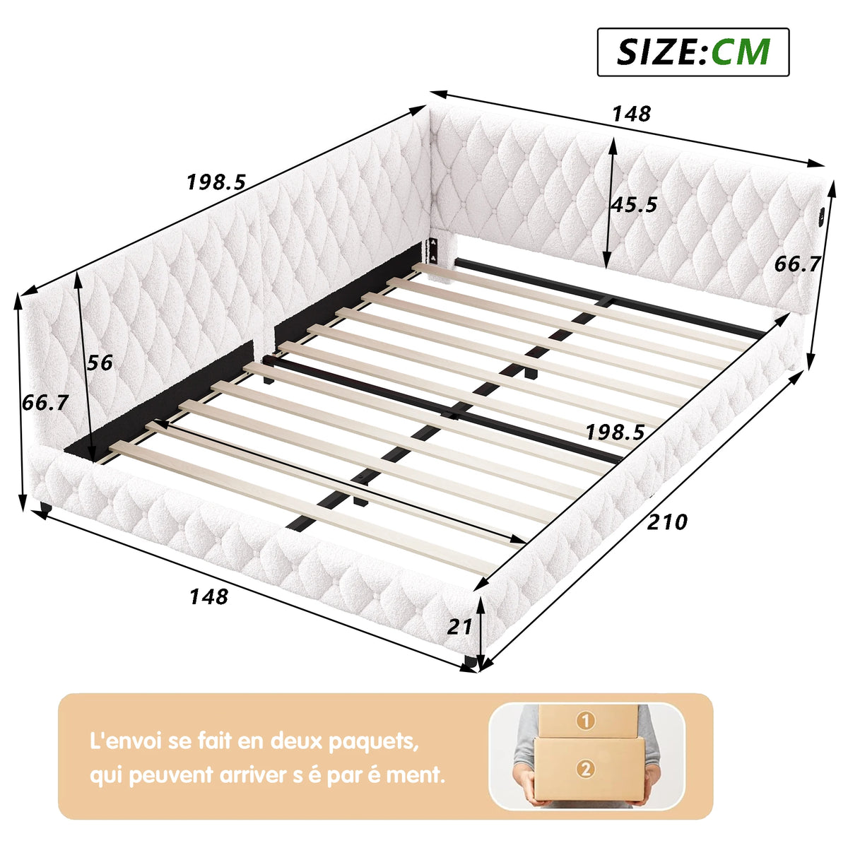 Rosahqnda sofá cama 140*200cm cama tapizada cama multifuncional sin colchón lana de cordero rosa y blanco/Teddy rosa y beige