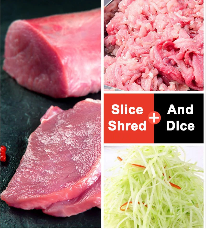 Cortadora de carne eléctrica comercial de acero inoxidable, Cortadora automática de verduras, picadora de carne picada, enchufe europeo y estadounidense