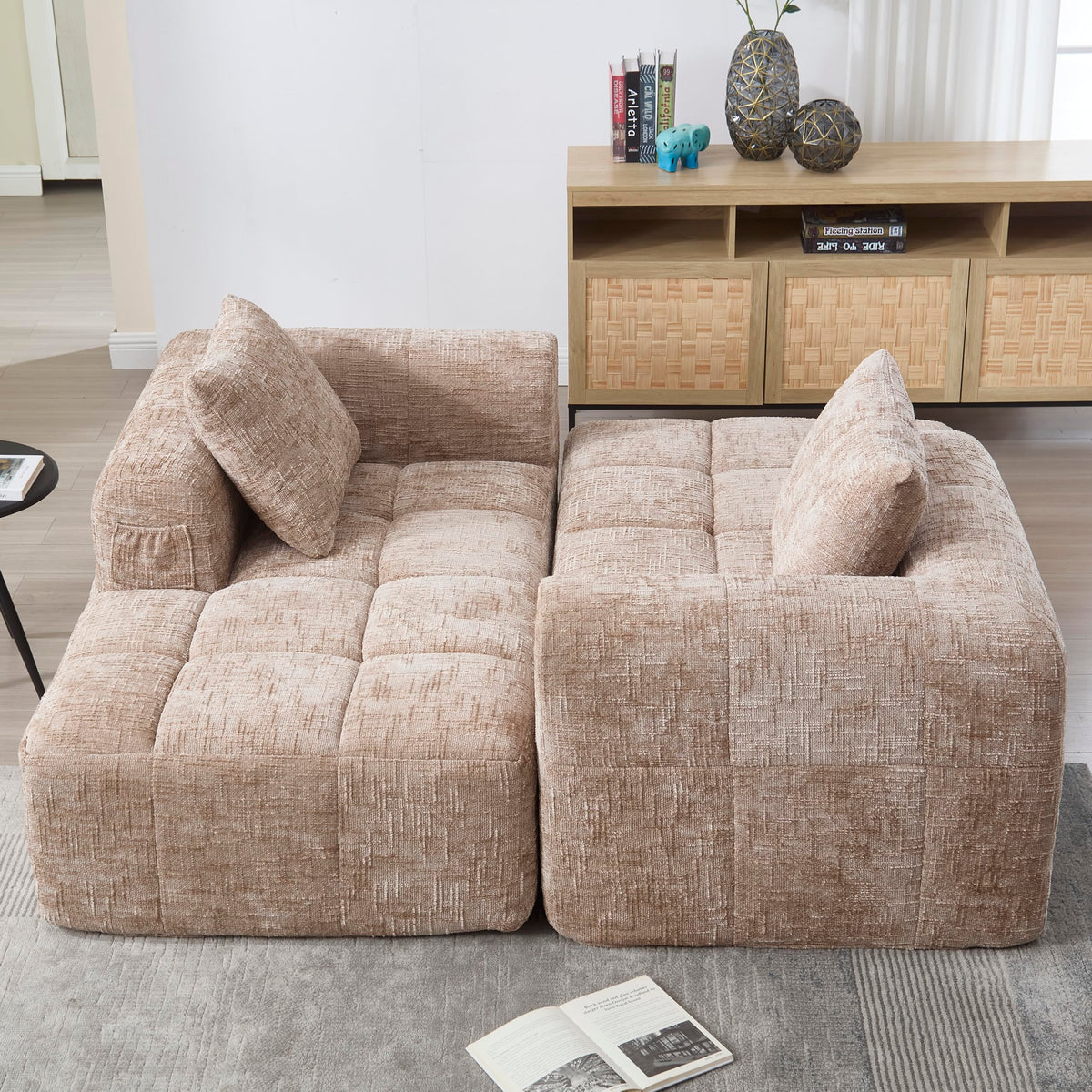 Soweiz Sofá L, seccional de 3 plazas, sofá con chaise longue y reposabrazos, 3 cojines, bolsillo lateral para mando a distancia, 250 x 158 x 60 cm