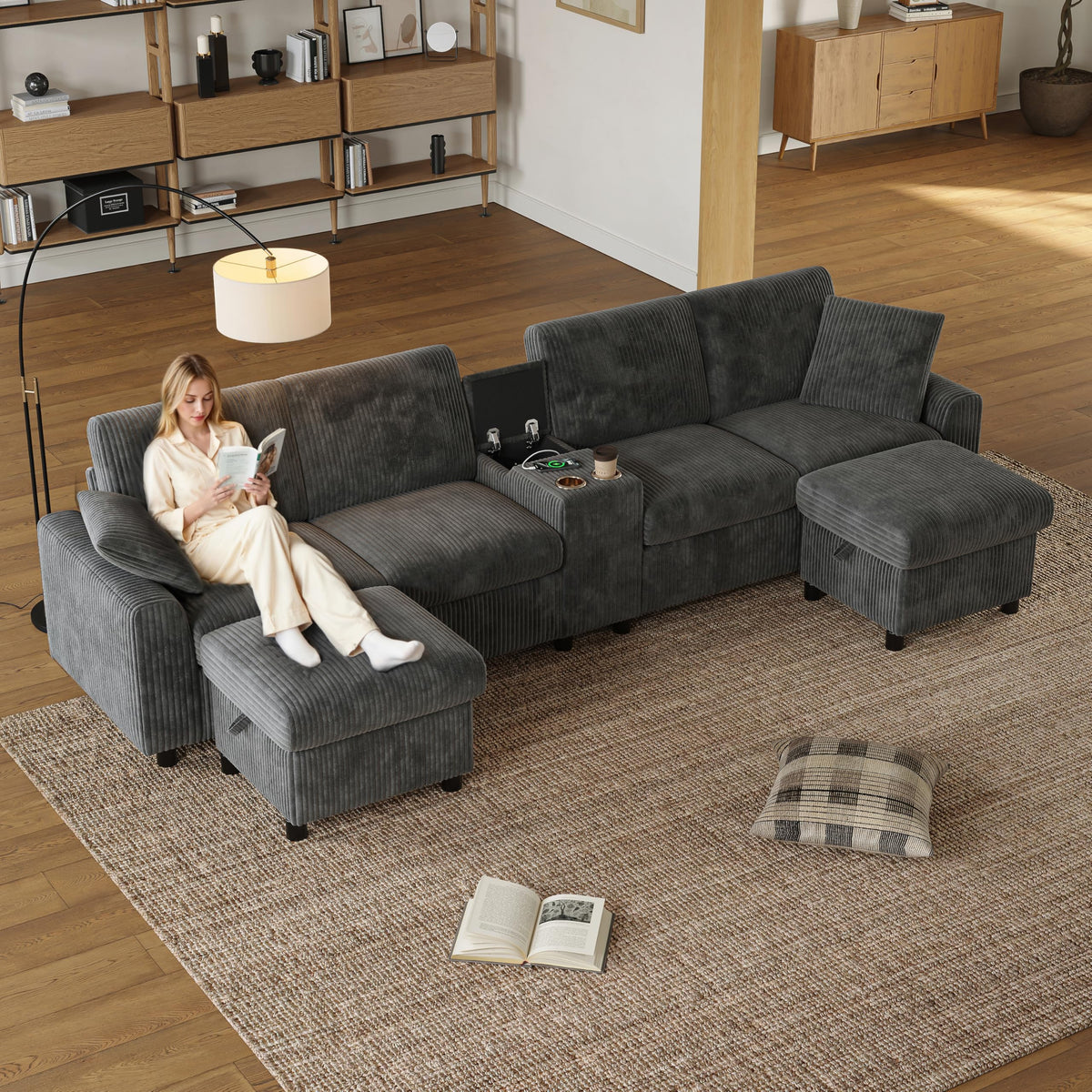 Sapgaks Sofá Seccional en U Moderno,Sofá 4 plazas,Mueble Acolchado de diseño Moderno,Tela de Chenilla (Beige)