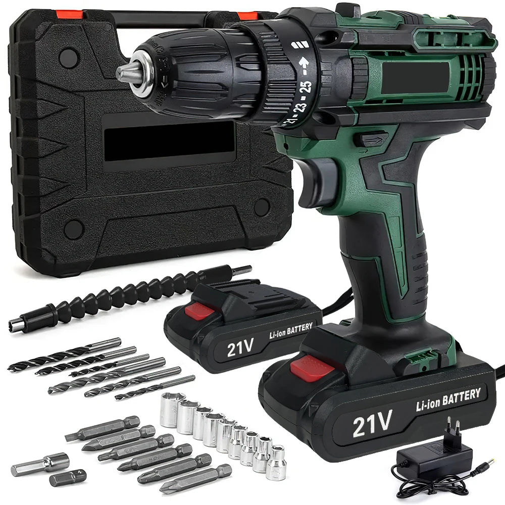Taladro de impacto inalámbrico de 21V, destornillador eléctrico, taladro percutor eléctrico, Mini taladro manual inalámbrico, herramientas eléctricas con batería de iones de litio