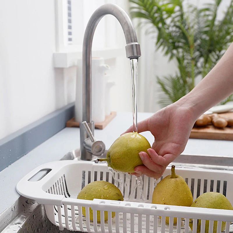 Estante de almacenamiento de cocina, estante para esponja y jabón, escurridor de verduras ajustable, estante para fregadero, herramientas de cocina multifuncionales retráctiles