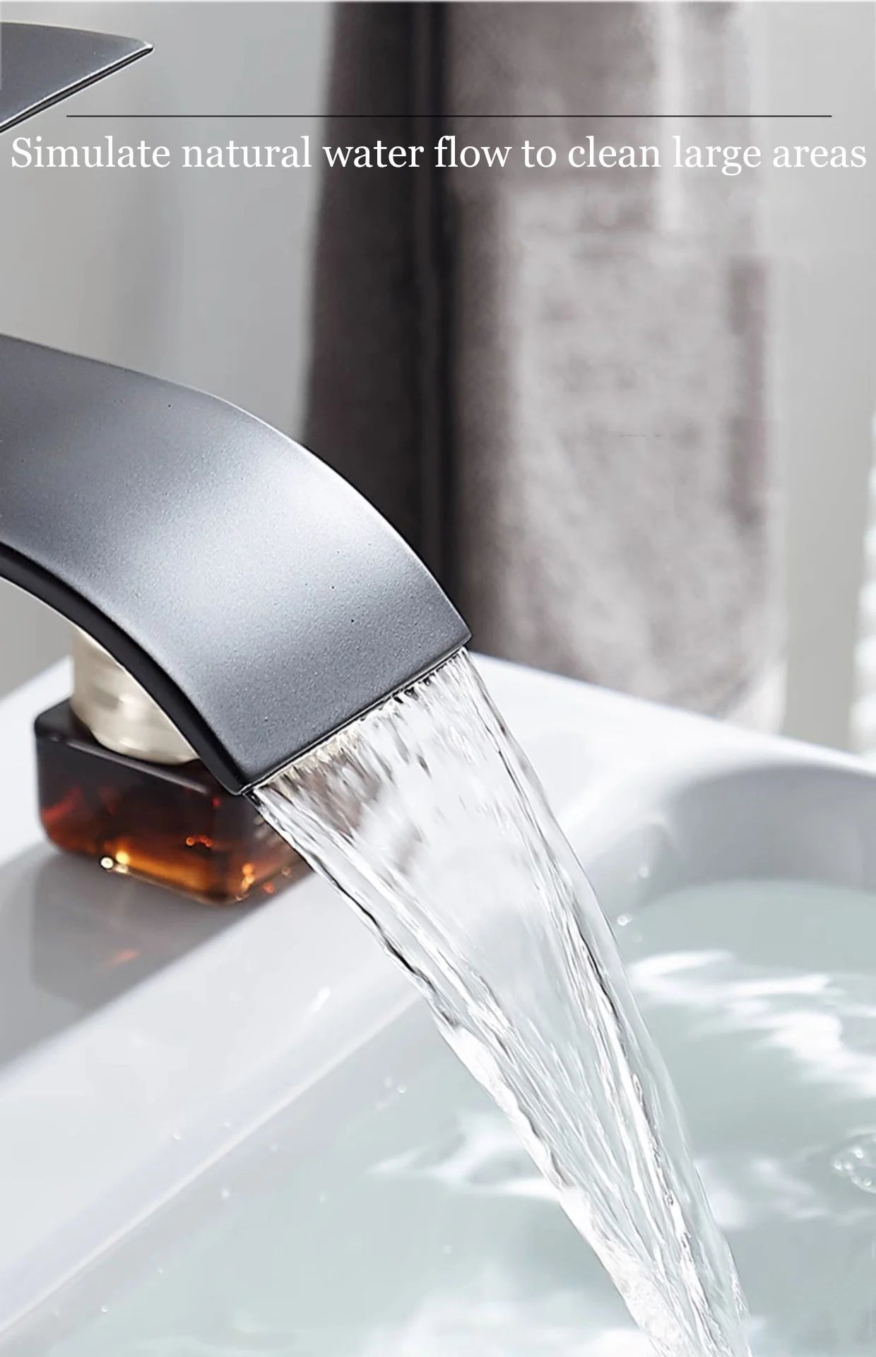Lavabo cascada para el hogar, grifo alto y bajo de acero inoxidable, lavabo negro para inodoro frío y caliente, Baño